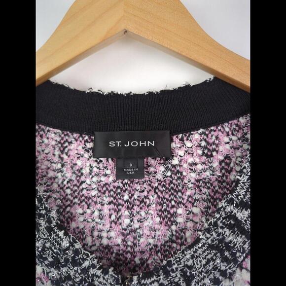 [SOLD] ST JOHN Women's Sz US 8 L Pink Tweed Sleeveless Vest Boucle Houndstooth - Picture 3 of 10